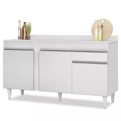 Balcão Gabinete para Pia com Tampo 150cm 3 Portas 1 Gaveta Dakota Branco - Lumil