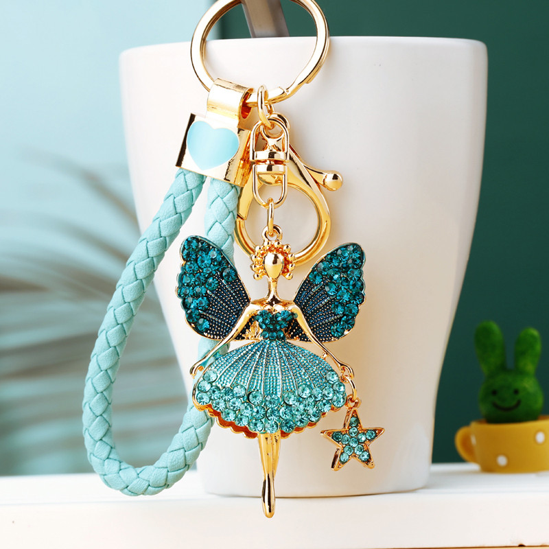 Strass estrela anjo carro chaveiro feminino ins coreia bonito criativo mochila pingente chaveiro presente