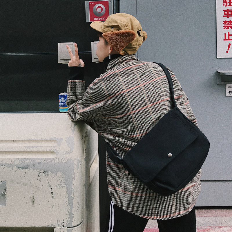 Versão coreana simples ins mochila saco preto saco do mensageiro estilo Hong Kong bolsa de lona grande capacidade bolsa 