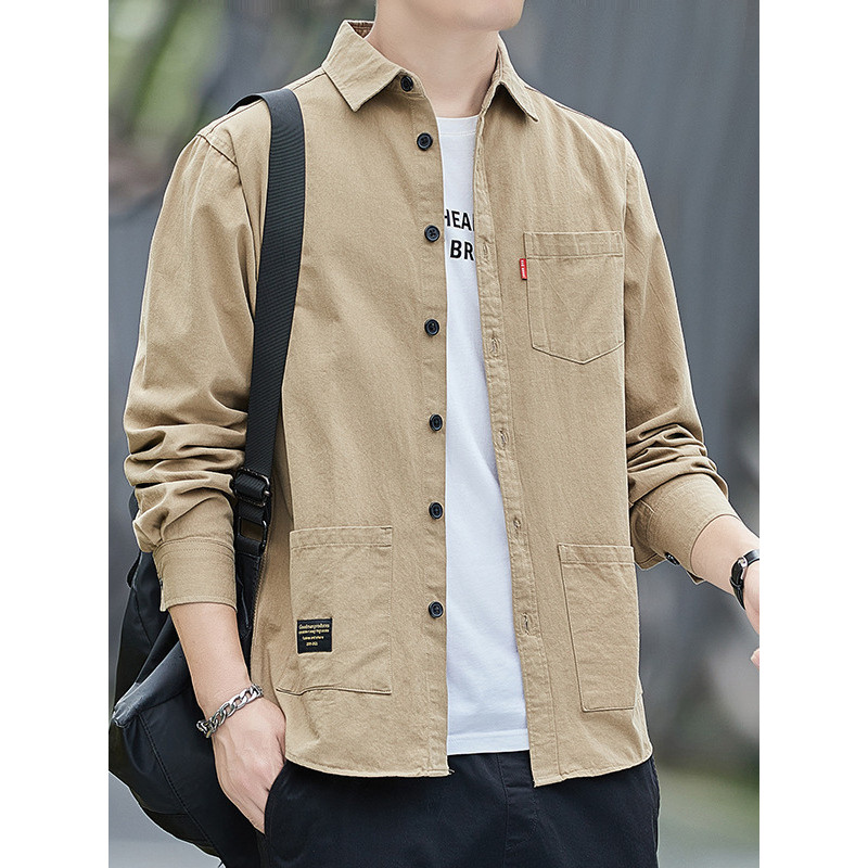Camisa masculina de manga comprida 2026 verão novo estilo cor sólida camisa masculina moda Casual na moda macacão jaquet