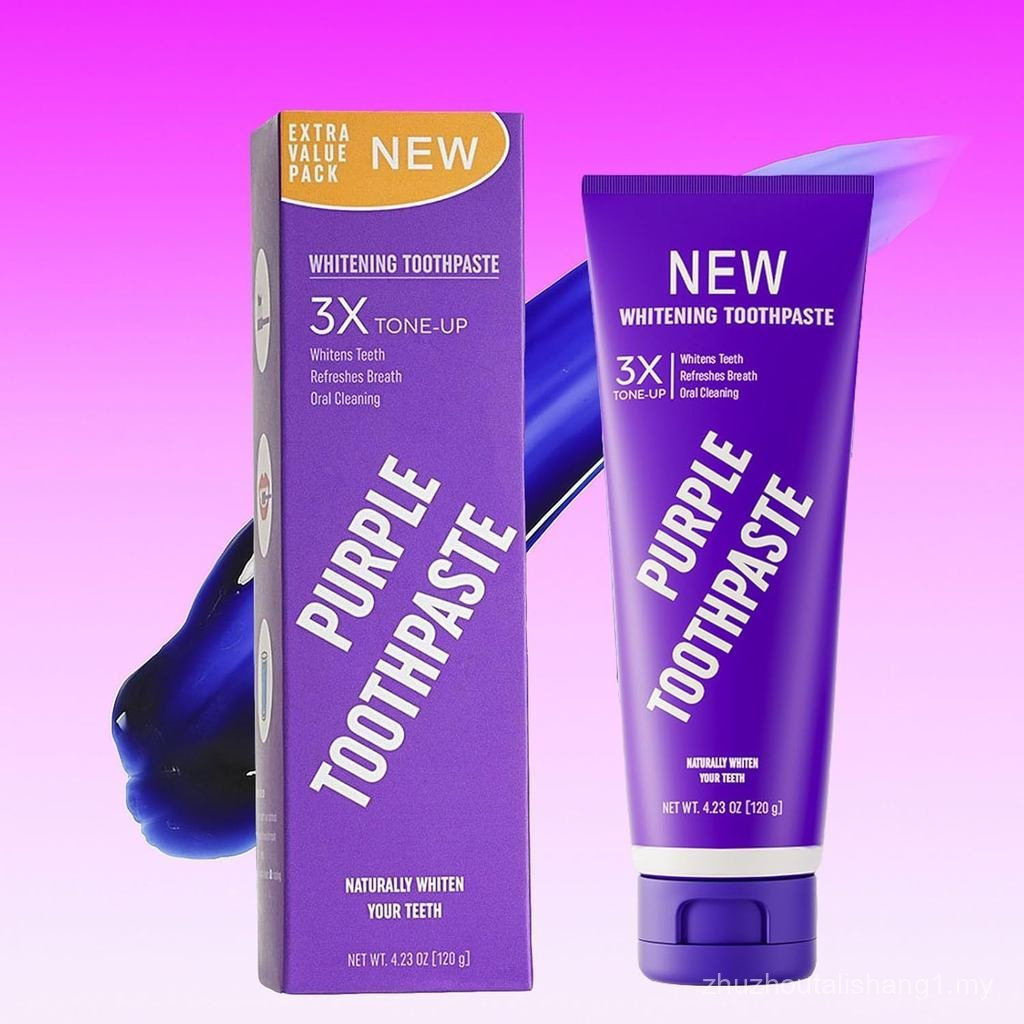 Pasta de Dente Corretora de Cor Roxa para Clareamento Dental - Sérum de Equilíbrio de Tom 3X - Sem Fluoreto - Removedor 