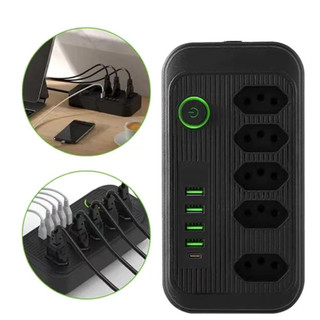 Extensão 5 Tomadas 4 USB 1 TypeC Universal Bivolt 110v-250v 2500W Power  Filtro De Linha …