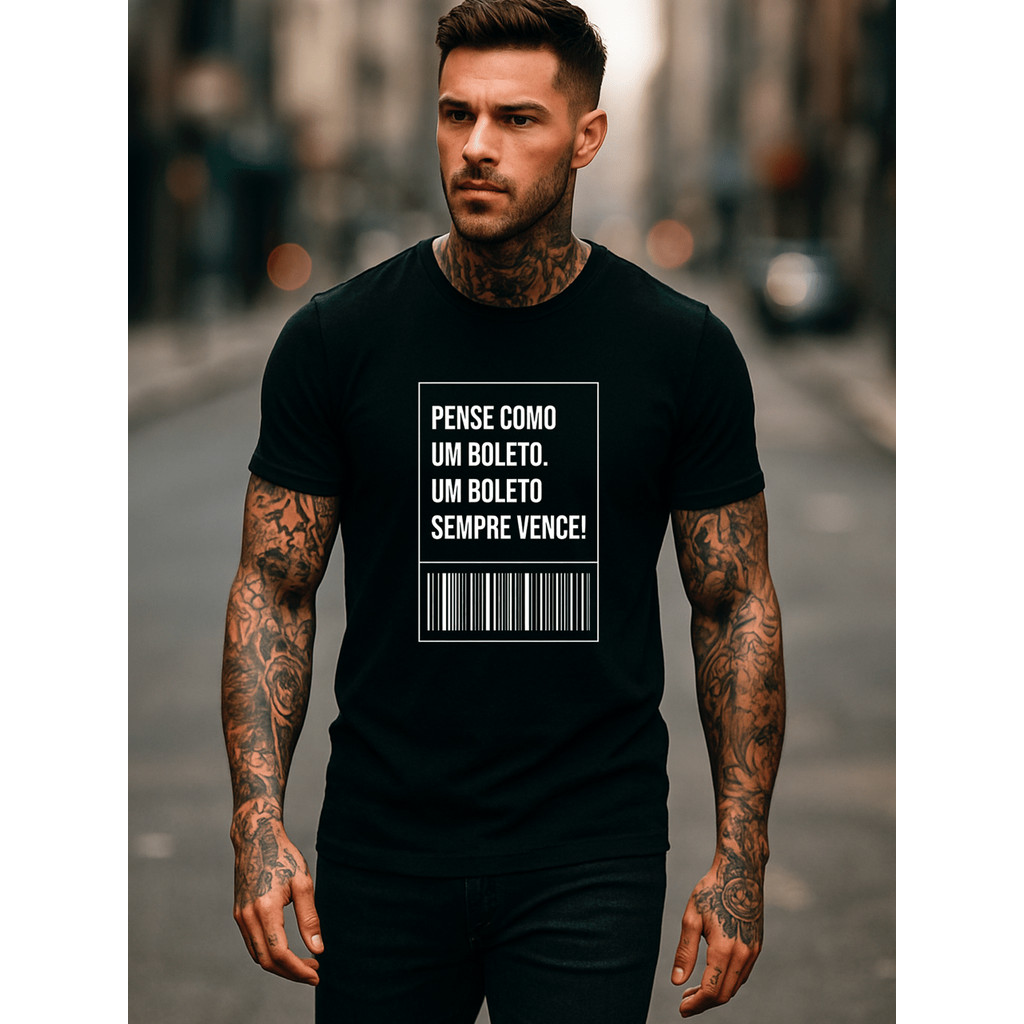 CAMISETA Masculina BÁSICA CASUAL VERÃO PENSE COMO UM BOLETO Estampada DTF 100% ALGODÃO PREMIUM CAMISA GOLA REDONDA