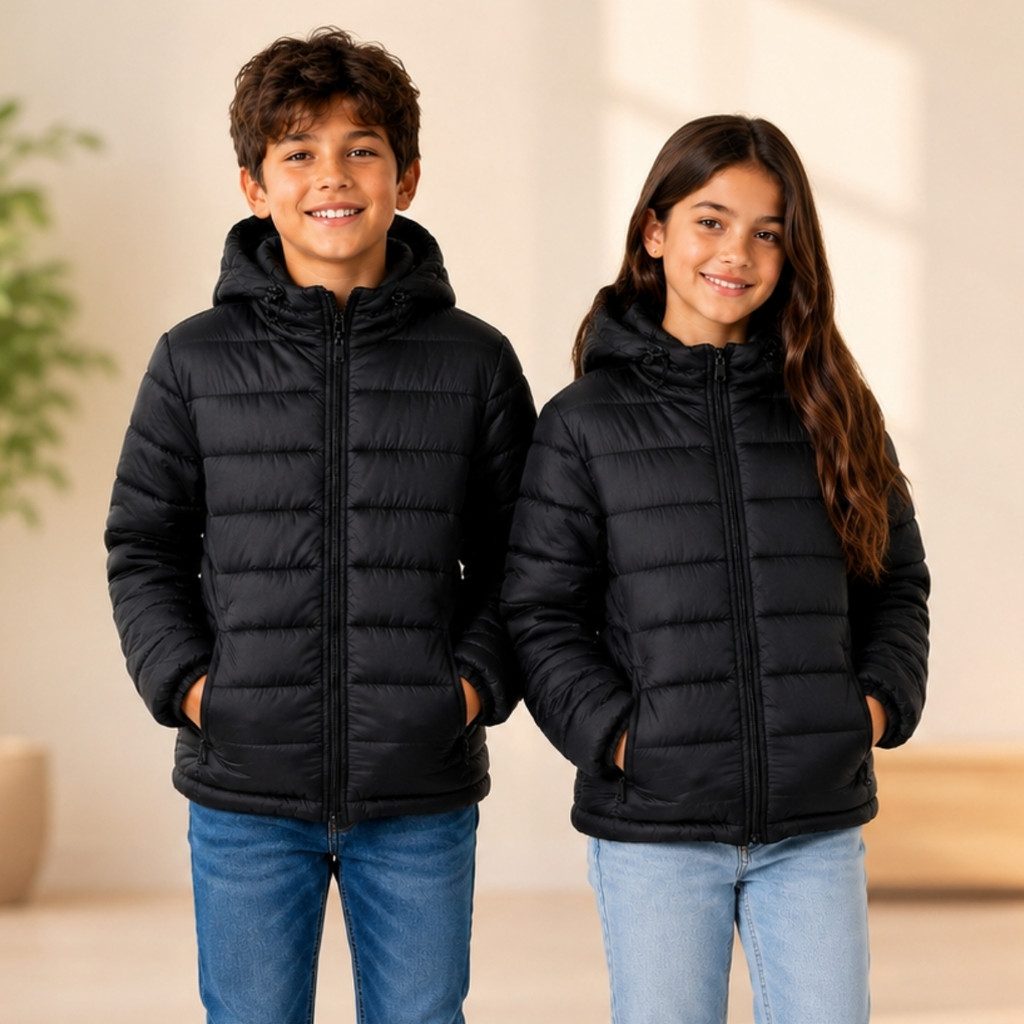 Jaqueta Puffer Infantil Juvenil Unissex Bobojaco com Capuz Jaqueta Inverno Quentinha Casual Moda Premium