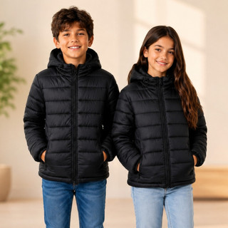 Jaqueta Puffer Infantil Juvenil Unissex Bobojaco com Capuz Jaqueta Inverno Quentinha Casual Moda Premium