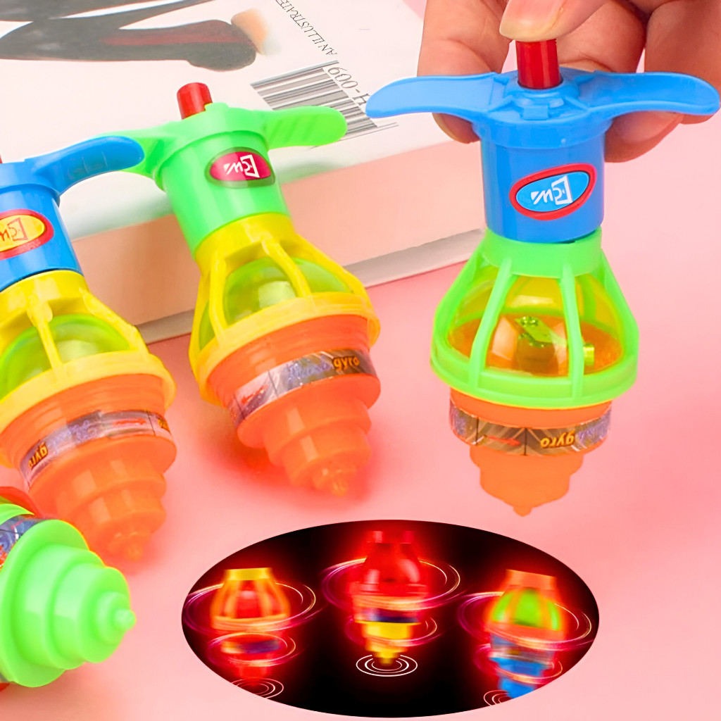 Kit 3 Giro Pião, Pião + Lançador Com Luz De Led Colorida Giroscópio Prenda Festa