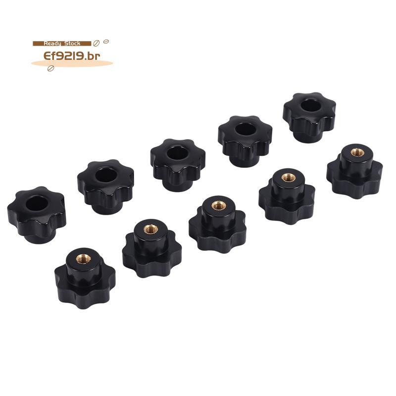 [Oferta Especial E] 10 Peças Parafusos De Botão Fêmea M6 M6 x 32mm Rosca Estrela Cabeça De Fixação Aperto Preto