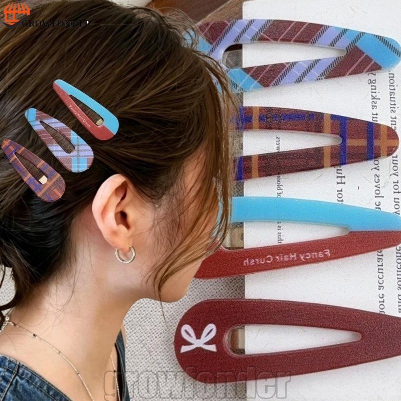 [Fasty] 20-4 Unidades De Grampos De Cabelo BB Xadrez Retrô Em Formato De Lágrima-Grampo Com Franja Lateral Sem Rastros I