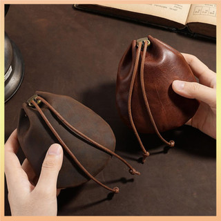 Bolsa Compacta Multifuncional para Moedas em Couro Genuíno Vintage, Adequada para Viagens, Presentes e Uso Diário 0J1G
