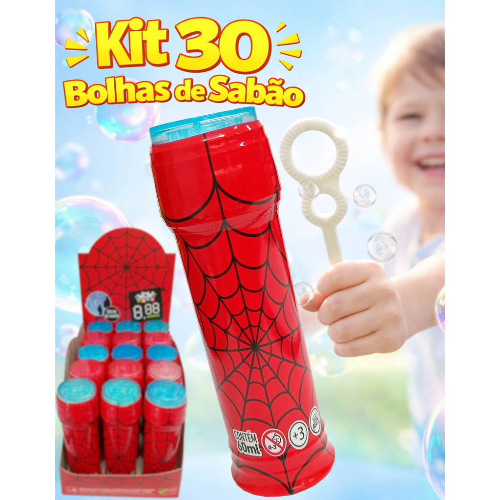 Kit 30 Bolha Sabão teia aranha Lembrancinhas de aniversário infantil bolinha festa sacolinha homem