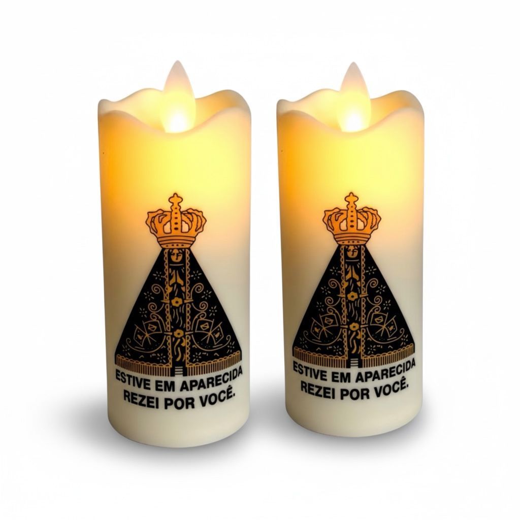 2 Velas Led Eletrônica Nossa Senhora Aparecida + Pilhas AA