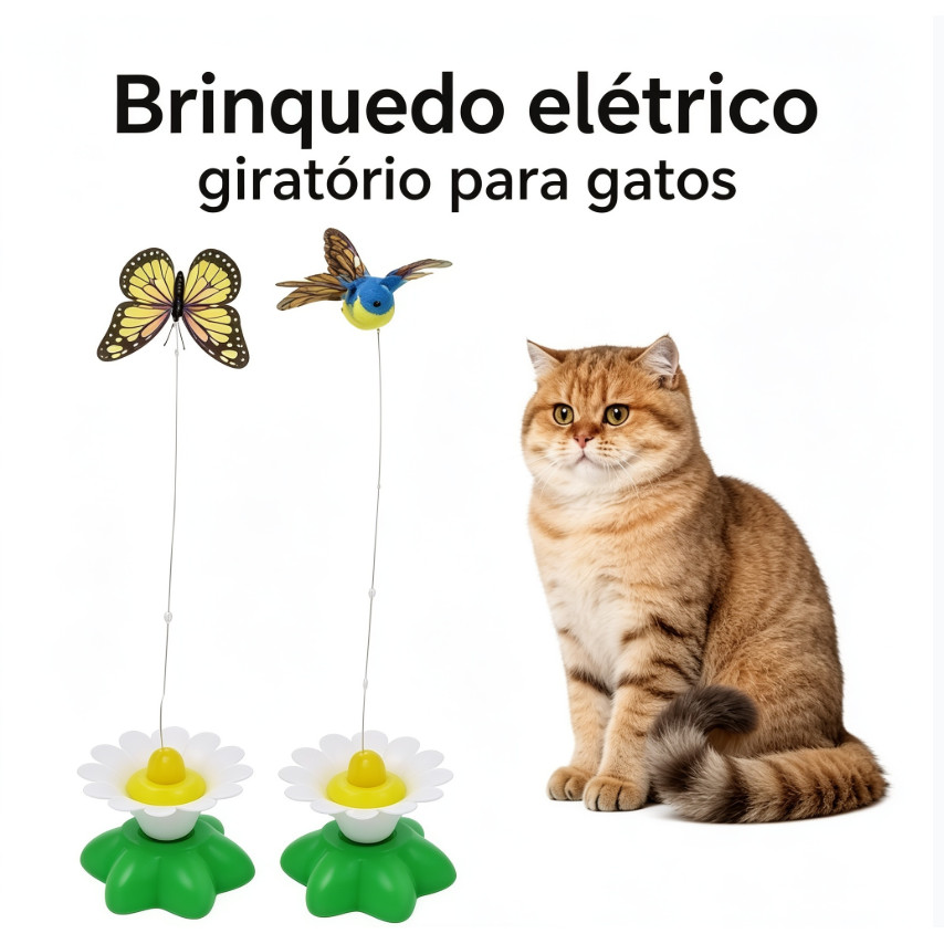 Brinquedo Interativo Elétrico Automático para Gato, Rotativo e Colorido, em Forma de Borboleta, Movimento Contínuo