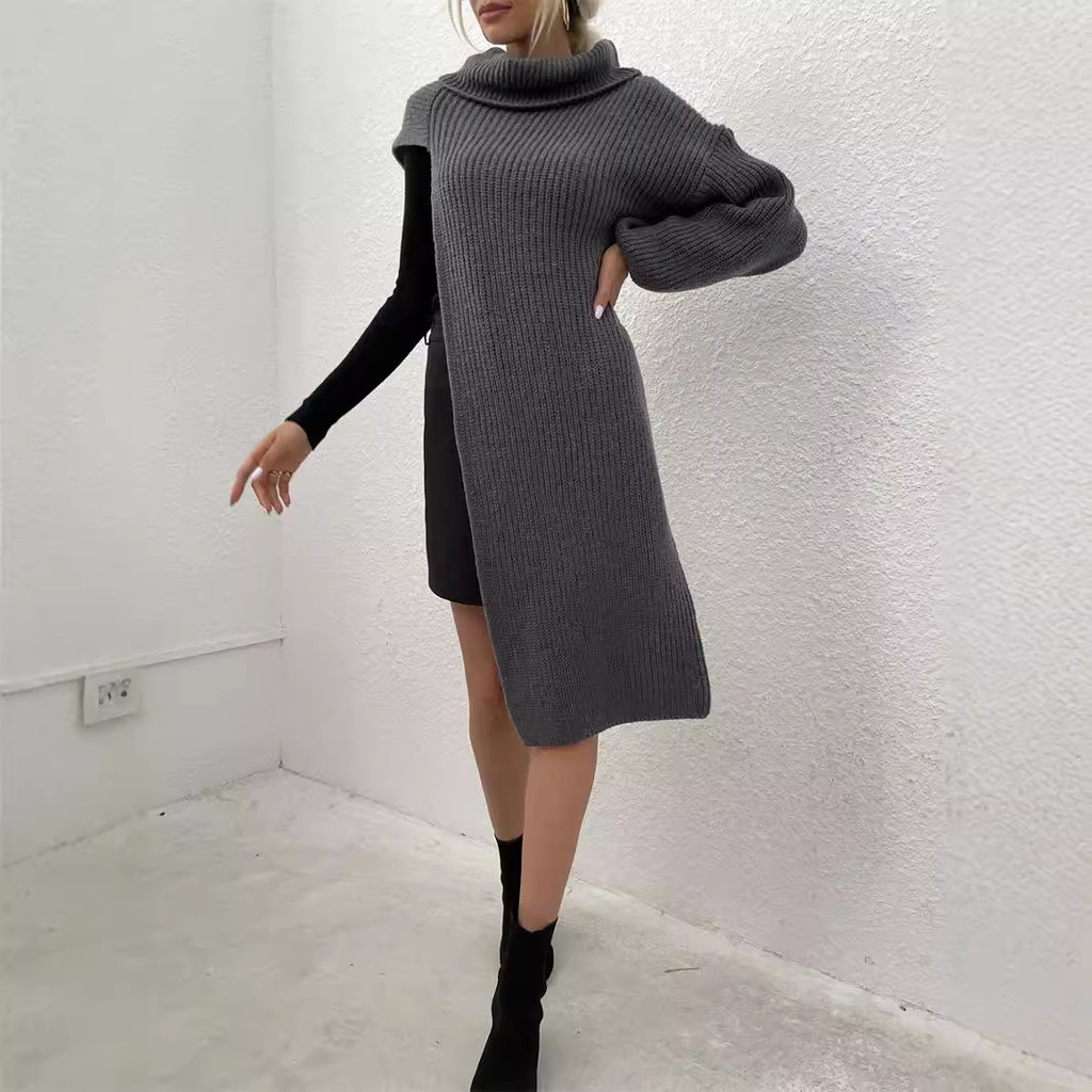 Novo vestido suéter feminino europeu americano com costura exclusiva, vestido suéter de manga comprida, vendas diretas d