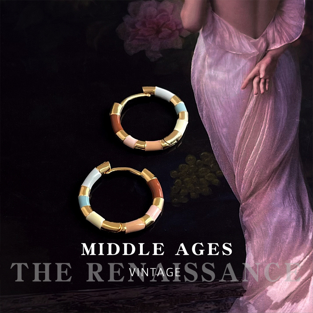 Vintage luz Medieval estilo francês gotejamento de óleo primavera fivelas de orelha geométrica redonda simples brincos d