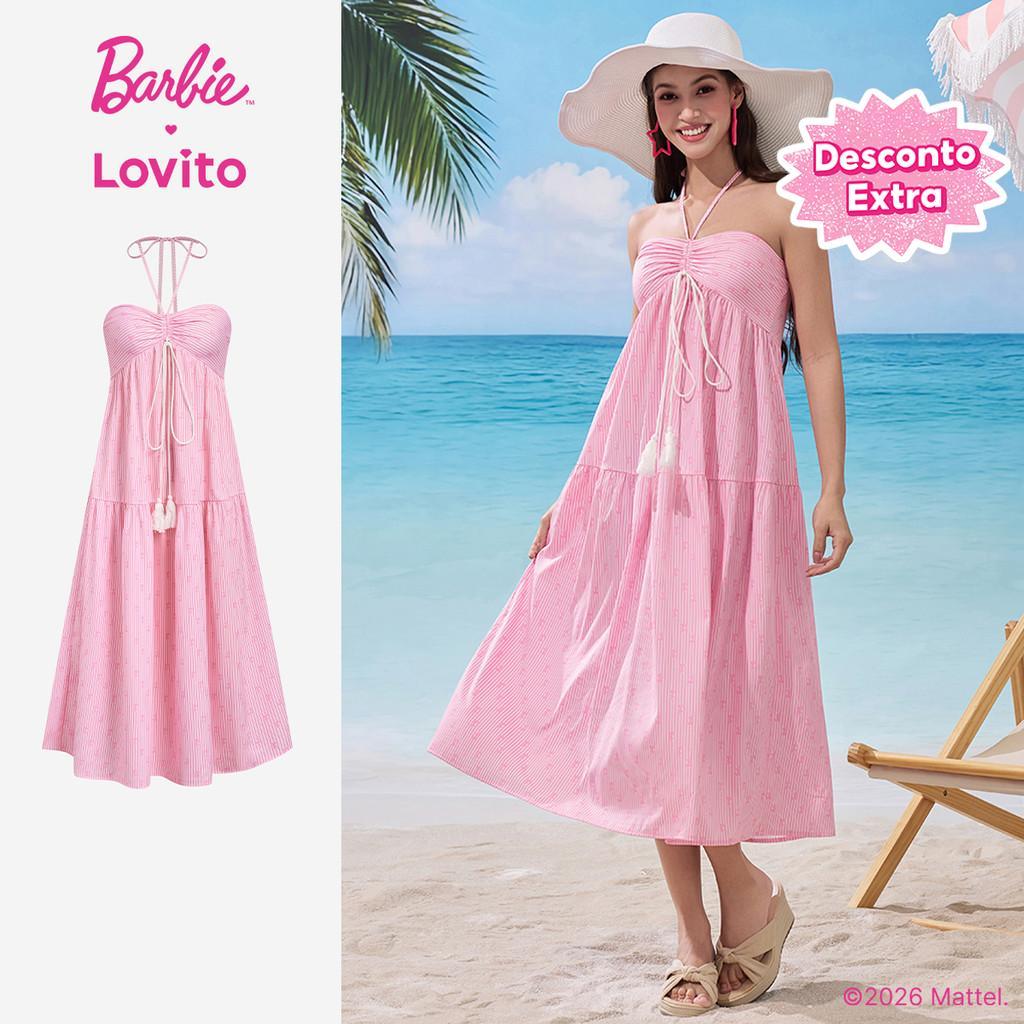 [Mid Year Sale]Barbie™ X Lovito Vestido Boho Colorblock Primavera/verão Rosa para Mulheres LB1AD044
