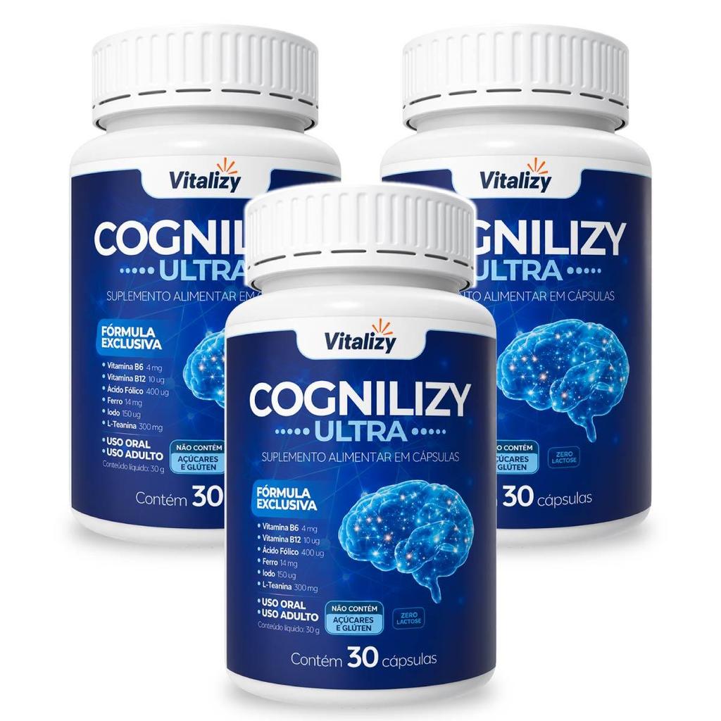 Kit 3x30 Cápsulas Suplemento Para Foco Concentração Focus Cognição Memória Brain Vitalizy