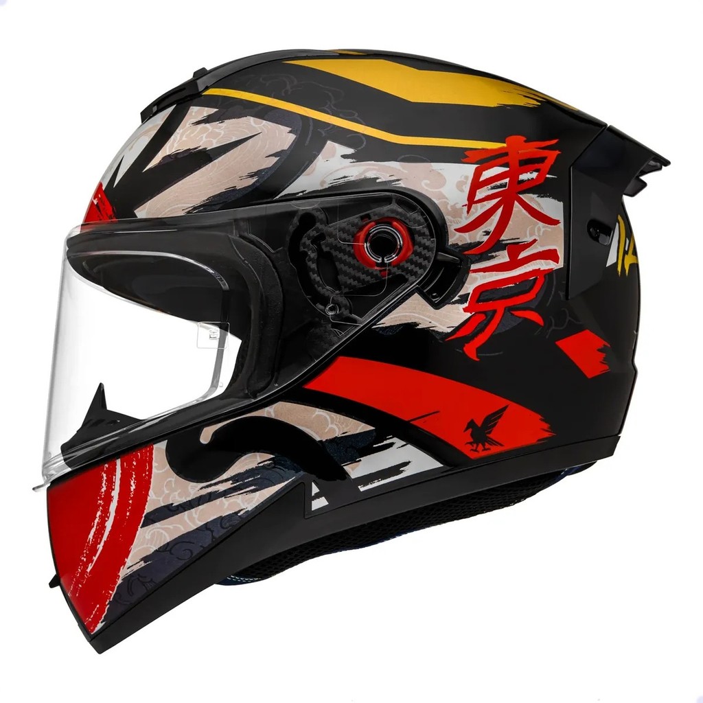 CAPACETE MOTOCICLISTA PEELS ICON TOKYO PRETO VERMELHO BRILHANTE COM VISEIRA FUME INTERNA