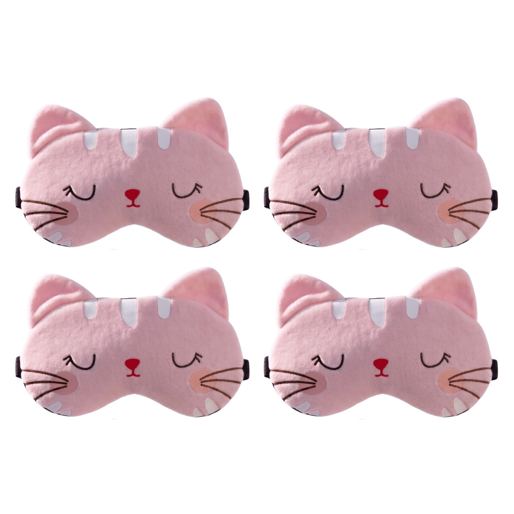 Kit 4 Máscaras Rosa Tapa Olhos Para Dormir Com Estampa Gato Ideal Para Relaxar