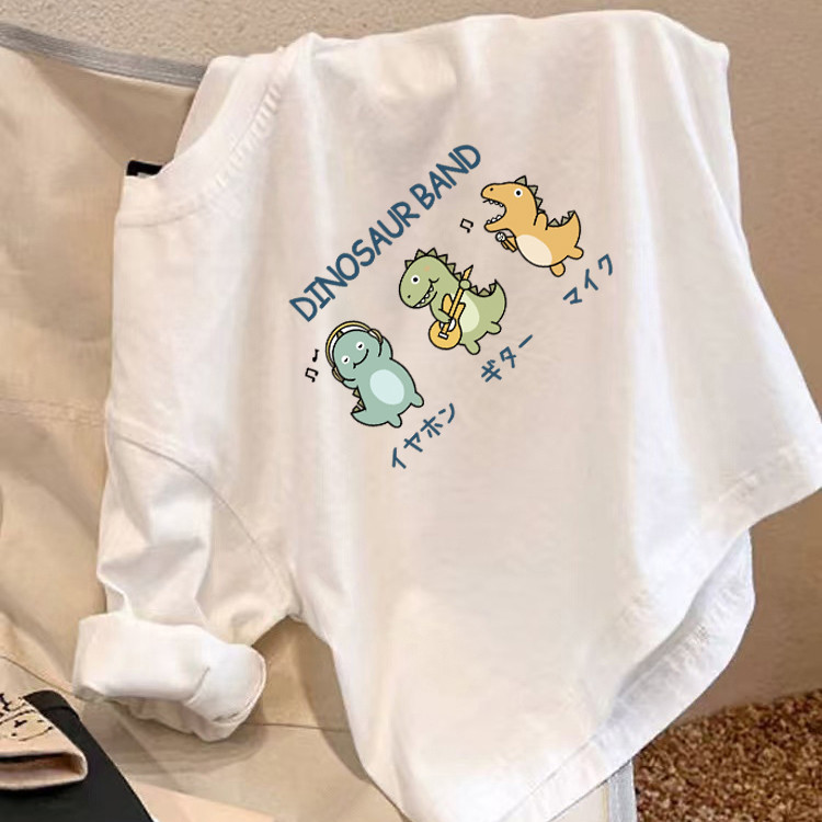 Dinossauro crianças camiseta de manga comprida classe a algodão branco topo meninos meninas primavera outono roupas bebê