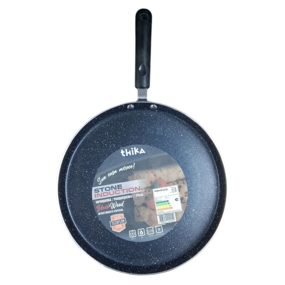 Frigideira Tapioqueira Panquequeira com Indução 26cm - Preta THIKA Cozinha Utensílio Culinário Preparo de Alimentos