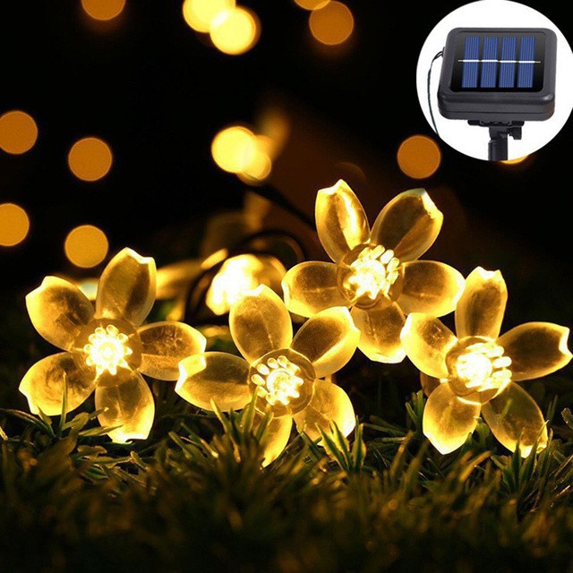 Cordão Led Solar Flor De Cerejeira 5m A 22m Jardim Natal Á Prova D'água