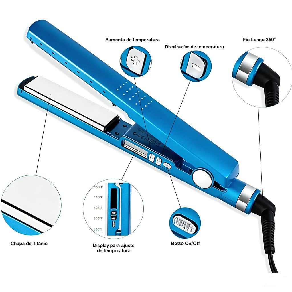 Prancha Profissional de Nano Titânio 1/4" – Alisamento Rápido e Duradouro para Salão de Beleza