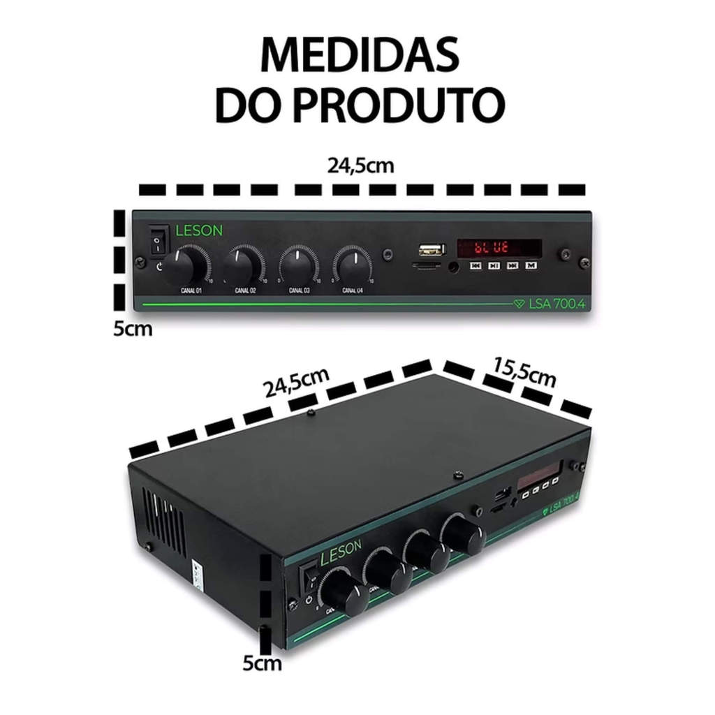 Amplificador Receiver Som Ambiente LSA 700.4 Bluetooth 4 Canais 120W Leson - 2AMPLS700
