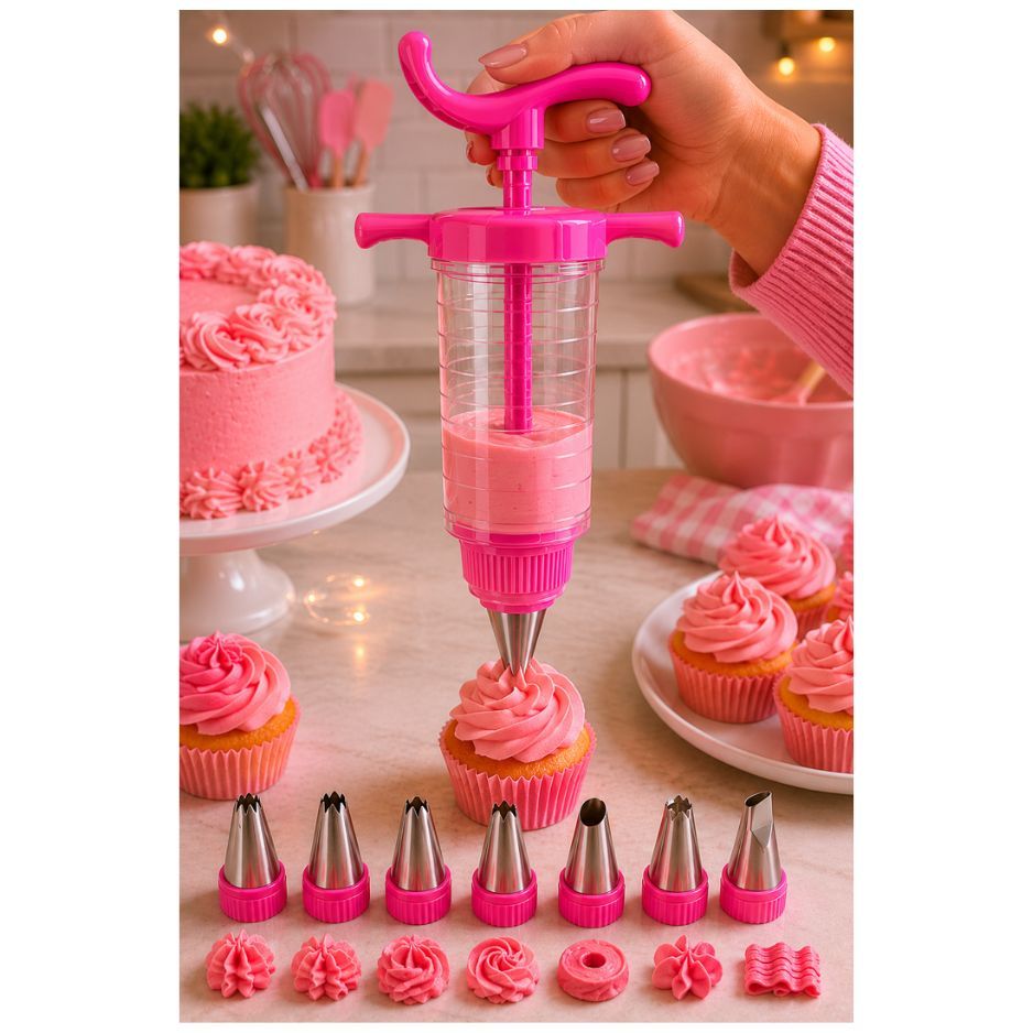 Kit Confeiteiro Decorador de Bolos com Seringa e 8 Bicos Inox 25459 - Vencedor