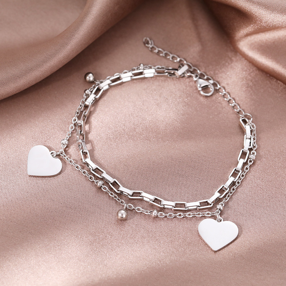 Bracelete Coração De Aço Inoxidável Moda Prata Ouro Cor Elegante