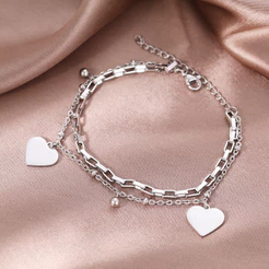 Bracelete Coração De Aço Inoxidável Moda Prata Ouro Cor Elegante