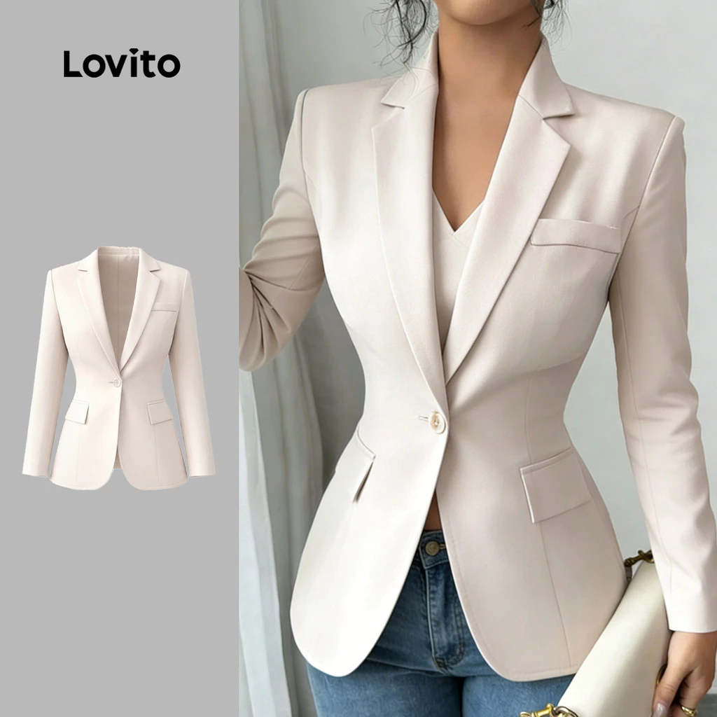 Lovito Elegante Blazer Feminino com Botões Frontais para Primavera/verão Cor caqui LK6LD262 — imagem 1