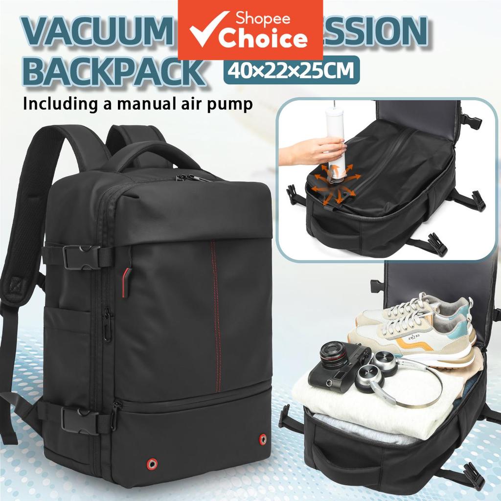 Mochila a Vácuo com Bomba de Ar Manual, 40x25x22cm Aprovada por Companhias Aéreas, Bolsa de Viagem que Economiza Espaço