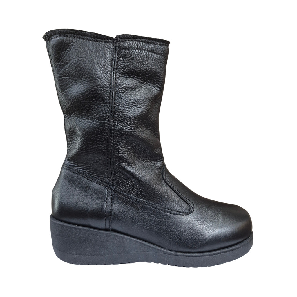 Bota Couro Anabela Fecho Lateral Forro Interno Pelego 993