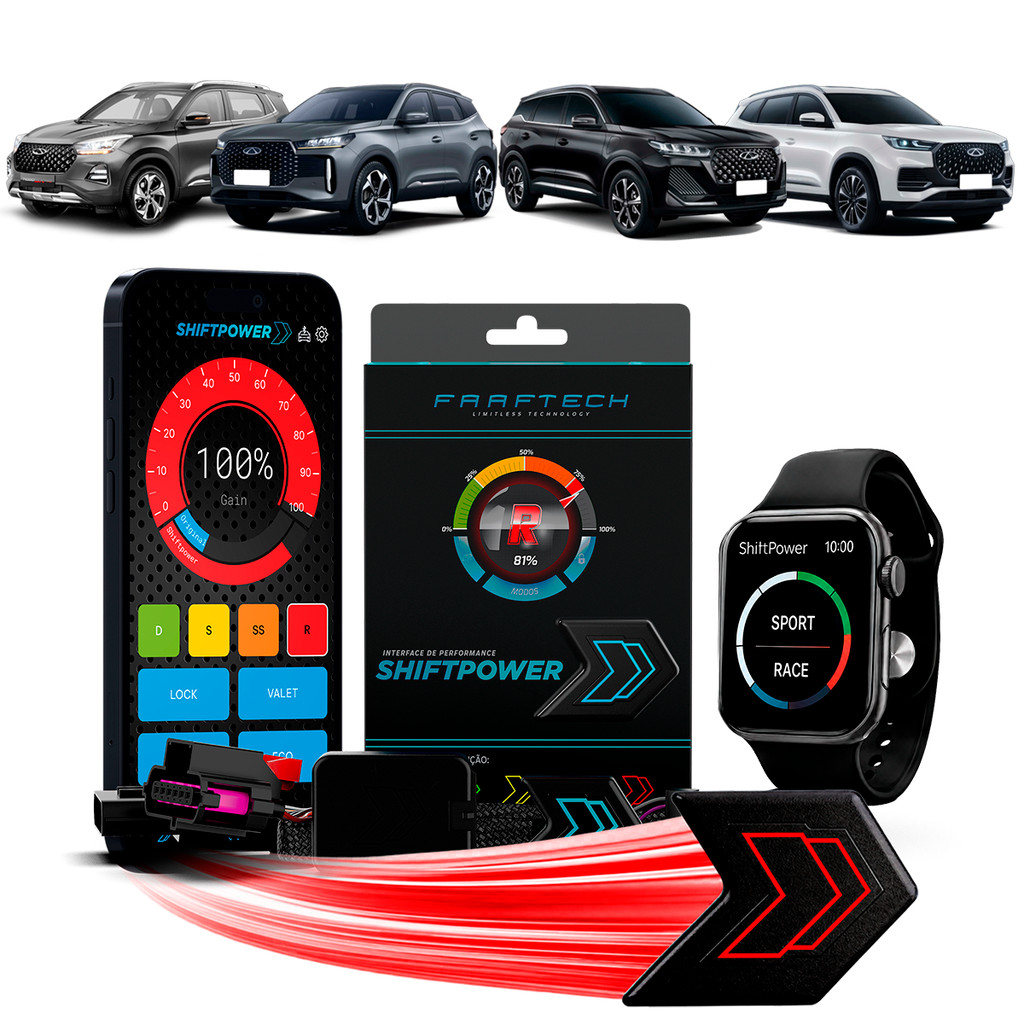 Shiftpower Acelerador Tiggo 5x 2019 a 2027 Tiggo 5X Pro 7Pro 8Pro 2022 a 2027 FT-SP02+ Carplay Android Auto Apple Watch