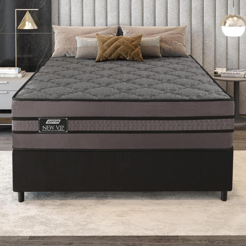 Cama Box Conjugado Casal Com Colchão 138x70x188 New Vip Gazin Cr35321 Grafite-preto