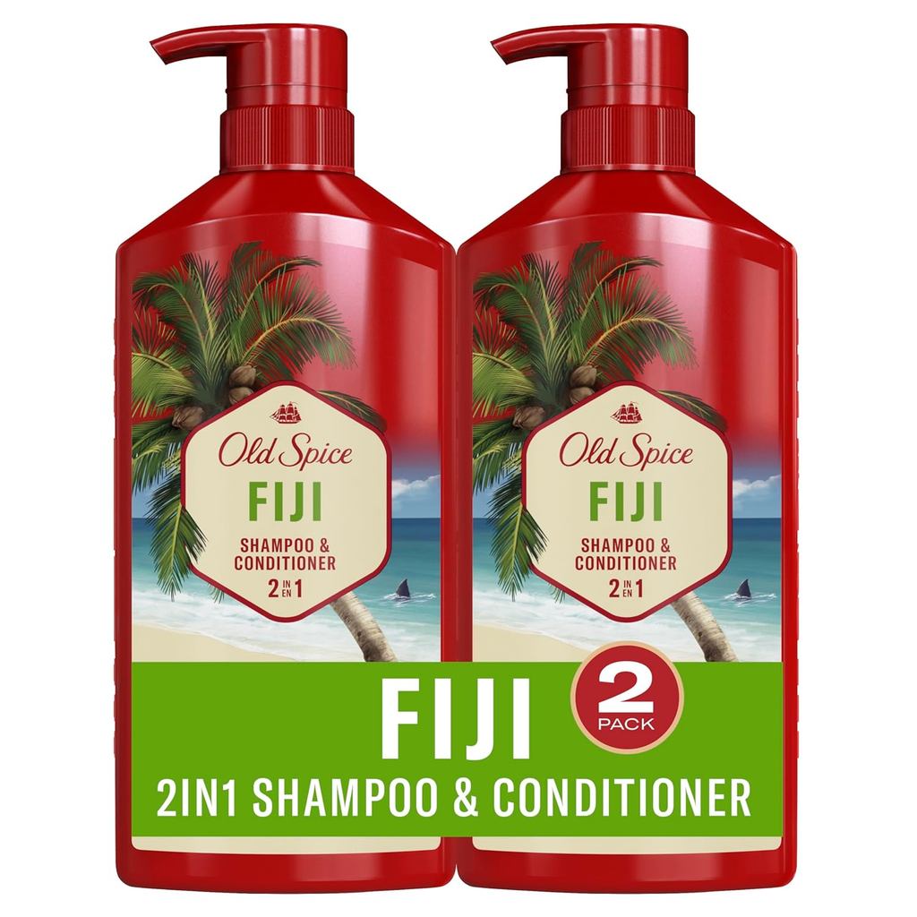 Conjunto de Shampoo e Condicionador 2 em 1 para Homens da Old Spice, com fragrância de Coco de Fiji e Madeiras Tropicais