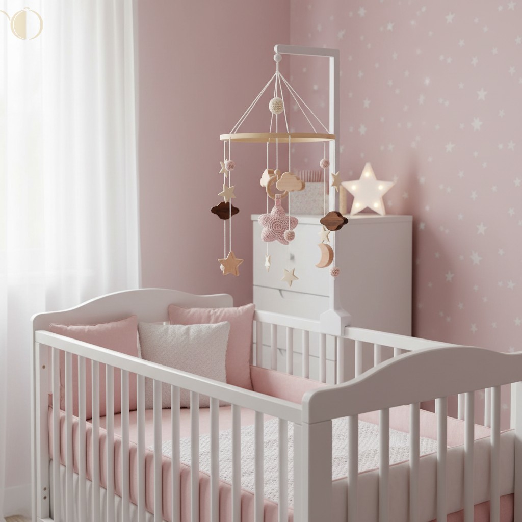 Móbile De Madeira Natural Para Bebês Com Nuvens De Lua De Estrelas-Brinquedo Pendurado Berço De Educação Infantil