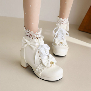 Botas curtas de outono e inverno, sapatos de princesa para mulheres, botas curtas brancas estilo inverno, botas feminina