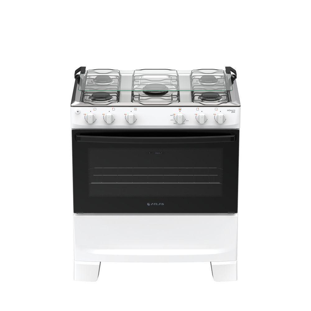 Fogão 5 Bocas Atlas Mônaco Plus Automático Mesa Inox Branco Bivolt