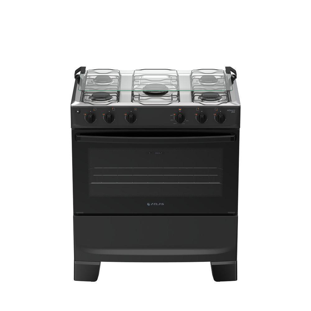 Fogão 5 Bocas Atlas Mônaco Plus Automático Mesa Inox Preto Bivolt