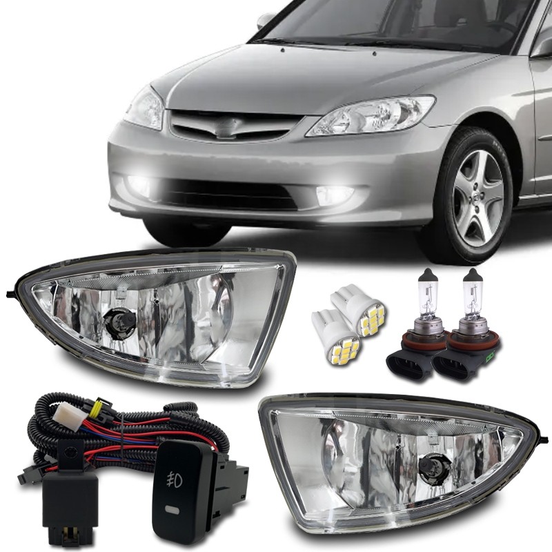 Kit Farol Milha Auxiliar Civic 2004 2005 2006 Com Lampadas E Bt Modelo Original