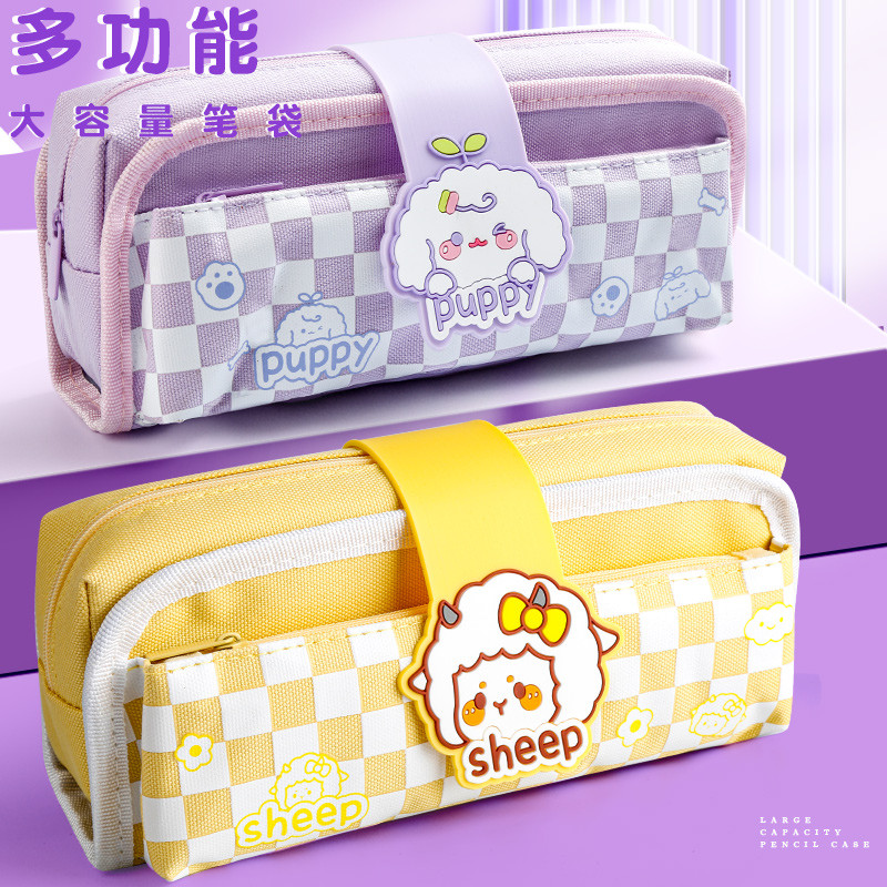 Kaba Bear Pencil Case Meninas Caixa de papelaria de grande capacidade Cute Lattice Influencer Bolsa de papelaria de alto