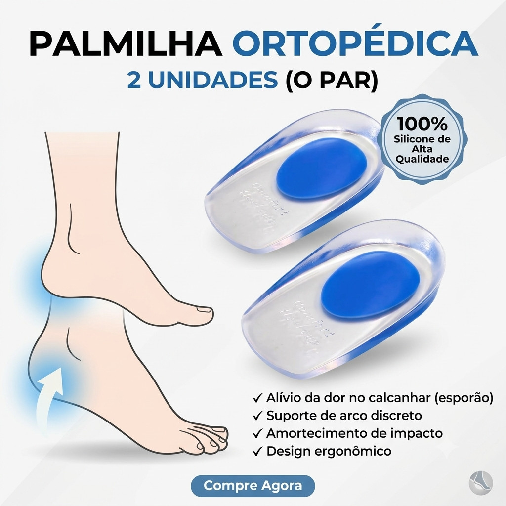 Kit 2 Palmilha Silicone Gel Ortopédica Esporão Calcanheira Calcanhar Transparente Confortável Relaxa