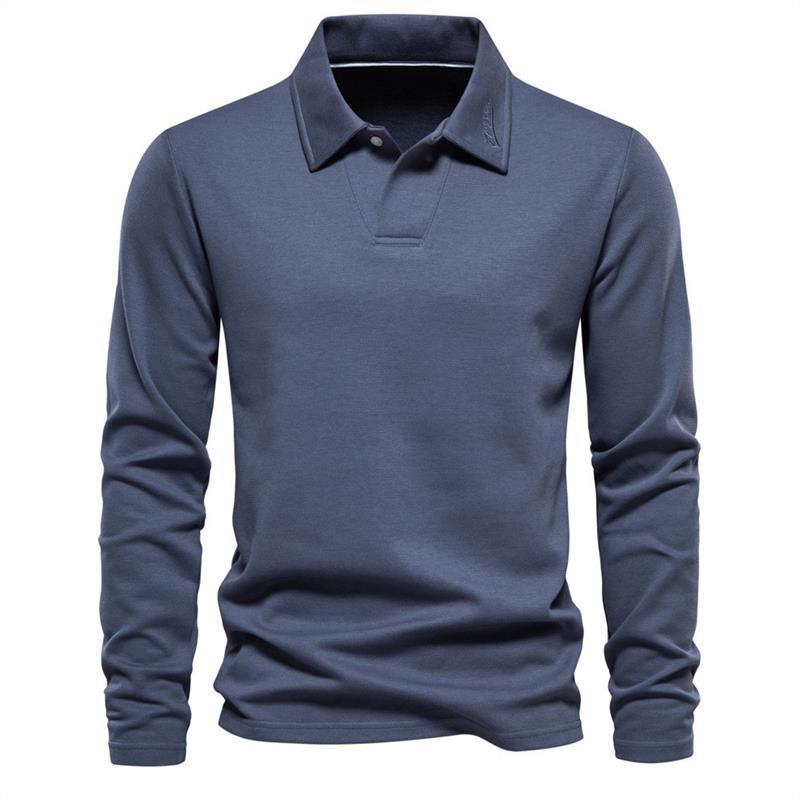 Primavera outono novos homens lavados azul verde manga longa colarinho Casual cor sólida topo na moda lapela All-Match p