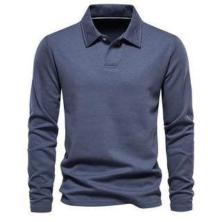 Primavera outono novos homens lavados azul verde manga longa colarinho Casual cor sólida topo na moda lapela All-Match p