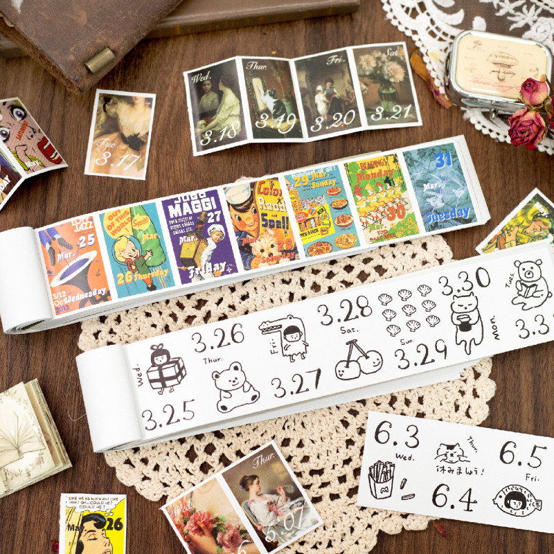 2026 Uma página por dia Calendário rasgável Adesivo Pintura a óleo Retro Manual Ilustração Graffiti Relógio-em Mesa de p