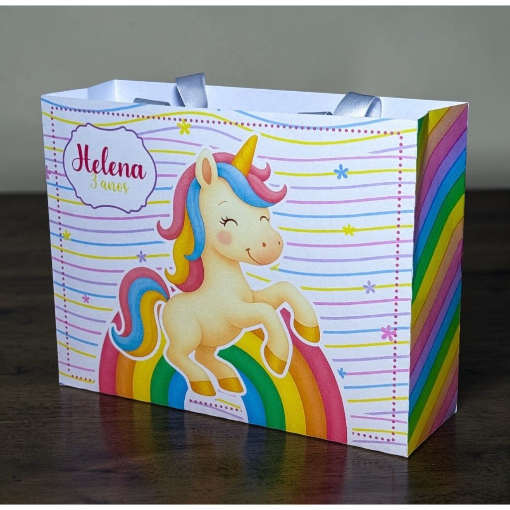 10 Sacolinhas G Tema Unicórnio  Personalizada – Lembrancinha/ bolsinhas mimos Festa Infantil