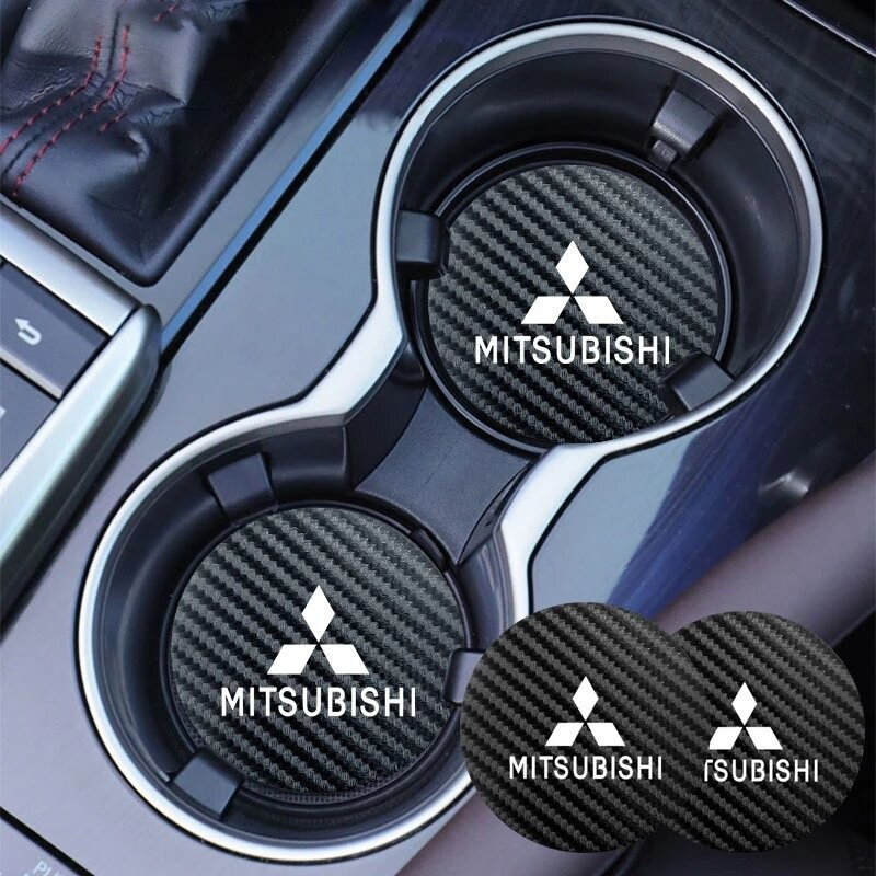 2 Peças de Porta-copos de Couro Antirruído para Mitsubishi ASX Pajero Outlander Lancer Evo EX Mirage Grandis Eclipse
