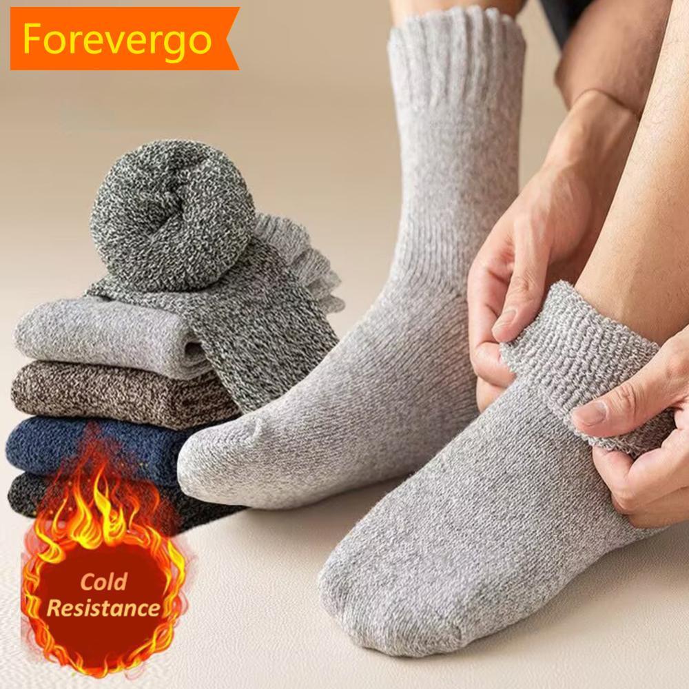 forevergo 1 Par De Meias Masculinas De Cano Médio Outono Inverno Espessadas De Lã Quente Confortáveis Respiráveis Resist