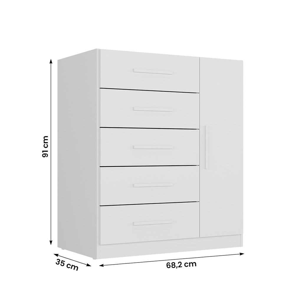 Cômoda Corais Quarto Com 5 Gavetas e 1 Porta 68cm · foto 2